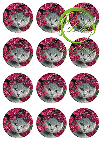 Katze mit Blume №3 12 St. Muffinaufleger, Tortenaufleger,Geburtstag, Katze mit Blume №3 12 St. Muffinaufleger, Tortenaufleger,Geburtstag, von LRsweetdesign