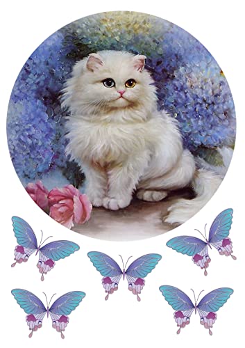 Katze mit Blume №4 Tortenaufleger,Geburtstag, … Deckopapier Zuckerpapier 20см von lrsweetdesign