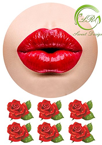 Süßen Lippen mit Rosen Tortenaufleger,Geburtstag,Tortendeko von lrsweetdesign