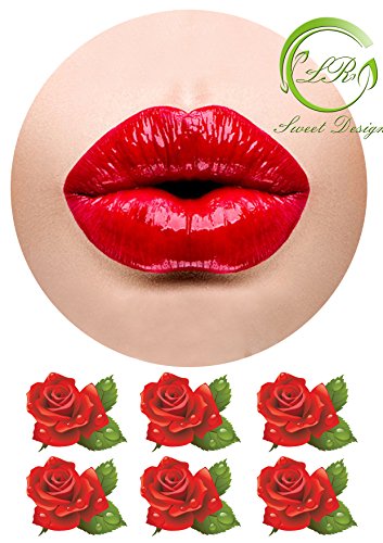 Süßen Lippen mit Rosen. Tortenaufleger,Geburtstag, … Deckopapier von LRsweetdesign
