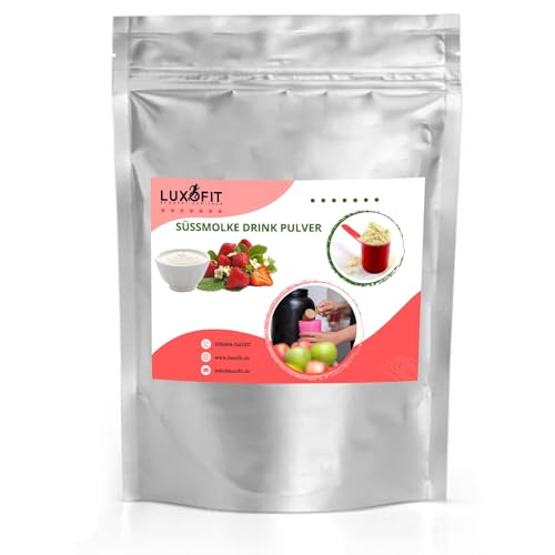 Luxofit Erdbeer Joghurt Süßmolke Drink Pulver mit Whey Protein, Sporternährung, Erfrischungsgetränk, Wellnessprodukt, schnelle und einfache Zubereitung (333 g) von luxofit