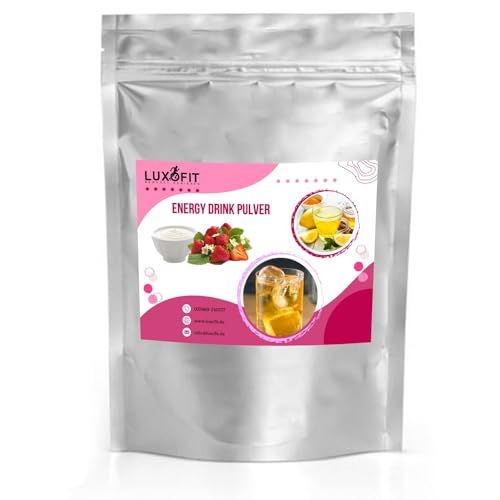 Luxofit Erdbeere Joghurt Energydrink Pulver, allergenfrei, Taurinhaltiges Getränkepulver, leichte Zubereitung, Geschmacksintensiv, natürliche Farbstoffe (333 g) von luxofit