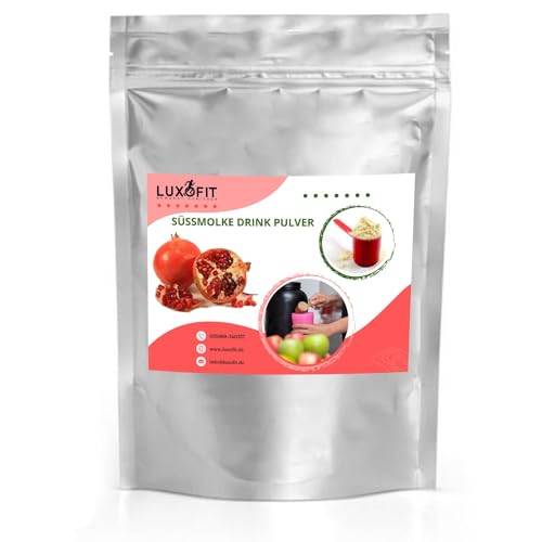 Luxofit Granatapfel Süßmolke Drink Pulver mit Whey Protein, Fruchtiger Molkedrink, mit L-Carnitin, Natürliche Farbstoffe, für Fitness und Wellness geeignet (333 g) von luxofit