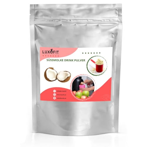 Luxofit Kokosmilch Nuss Süßmolke Drink Pulver mit Whey Protein, Molkepulver, Natürliche Farbstoffe, fruchtig und cremig, Molkebad, schnelle und einfache Zubereitung (1 Kg) von luxofit