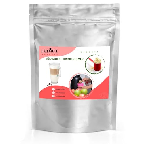 Luxofit Latte Macchiato Süßmolke Drink Pulver mit Whey Protein, Kaffeegeschmack, für Fitness und Wellness geeignet, schnelle und einfache Zubereitung, Molkepulver (1 Kg) von luxofit