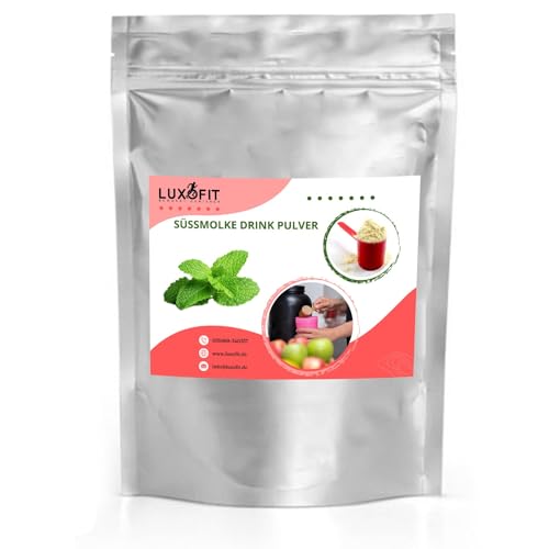 Luxofit Pfefferminze Süßmolke Drink Pulver mit Whey Protein, Erfrischender Molkendrink, Sportlergetränk, Natürliche Farbstoffe, schnelle und einfache Zubereitung (1 Kg) von luxofit