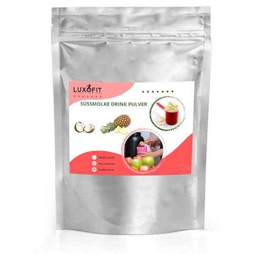 Luxofit Pina Colada Süßmolke Drink Pulver mit Whey Protein, mit exotischem Geschmack, Molkepulver zum Selbermischen, Natürliche Farbstoffe, Proteinreiches Trinkpulver (333 g) von luxofit