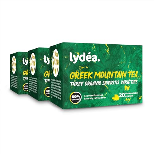 Lydea Bio Griechischer Bergtee, 60 Pyramiden, Premium Ganzblatt und Blüten Sideritis, Traditioneller und Authentischer Griechischer Tee, Natürlich Koffeinfrei, 3er Pack [3x20 Pyramiden] von lydéa