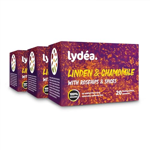 Lydea Bio-Kräutertee, Linde und Kamille mit Hagebutten & Gewürzen, 60 Pyramiden, 3er-Pack [3 x 20 Pyramiden] von lydéa