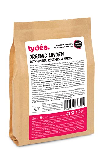 Lydea Bio-Kräutertee, Lindenblüten mit Ingwer, Hagebutten und Kräutern, loser Kräutertee, 150 g Packung von lydéa