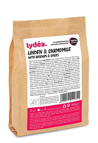 Lydea Bio-Kräutertee, Lindenblüten und Kamille mit Hagebutten und Gewürzen, loser Kräutertee, 150 g Packung von lydéa