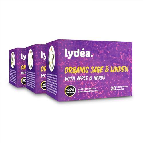 Lydea Bio-Kräutertee, Salbei und Linde mit Apfel & Kräutern, 60 Pyramiden, 3er-Pack [3 x 20 Pyramiden] von lydéa