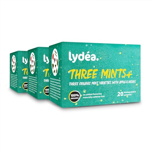 lydéa Lydea Three Mints+, Bio Kräutertee mit drei Minzsorten, Apfel & Kräuter, 60 Pyramiden, 3er Pack [3 x 20 Pyramiden] von lydéa