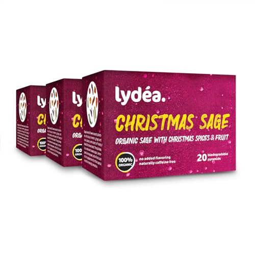Lydea Bio-Salbei – Herrlich aromatischer Kräutertee mit ganzen Gewürzen und Früchten, natürlich koffeinfrei, 60 Pyramiden, 3er-Pack [3 x 20 Pyramiden] von lydéa