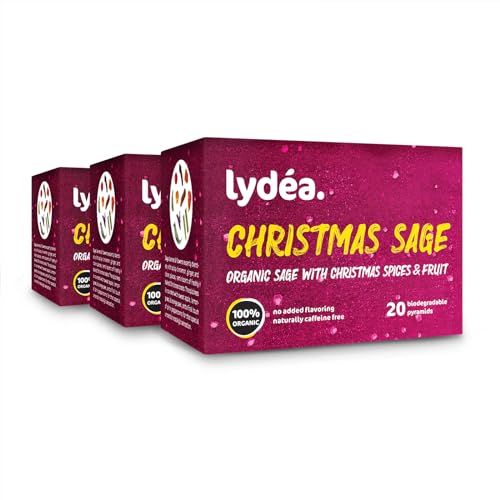 Lydea Bio-Salbei – Herrlich aromatischer Kräutertee mit ganzen Gewürzen und Früchten, natürlich koffeinfrei, 60 Pyramiden, 3er-Pack [3 x 20 Pyramiden] von lydéa