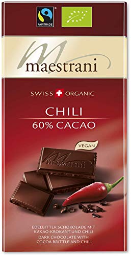 Maestrani Bio & Fairtrade Schokoladentafel 60% Cacao mit Chili | Schweizer Schokolade | 15 Tafeln Schokolade (15 x 80g) im Display | Dark Swiss Organic Chocolate | Großpackung mit 1,2 kg | Vegan von maestrani