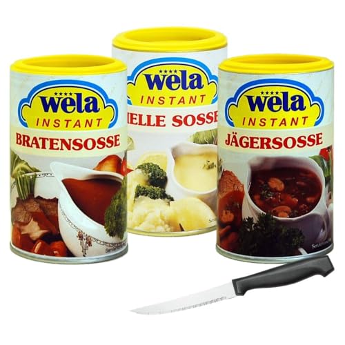 WELA Instant-Soßen Probierpaket Bratensoße, Helle Soße und Jägersoße inkl mamiherz Pizza-/Steakmesser York WELA Instant-Soßen Probierpaket Bratensoße, Helle Soße und Jägersoße inkl mamiherz Pizza-/Steakmesser York von mamiherz