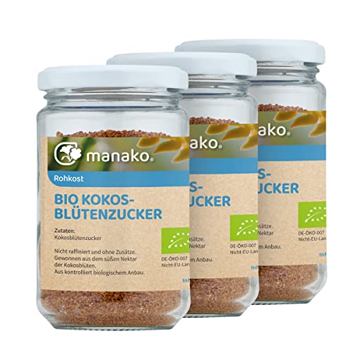 manako BIO Kokosblütenzucker, unraffiniert, 3 x 150 g Glas von manako