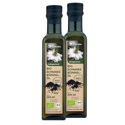 manako BIO Schwarzkümmelöl, kaltgepresst und 100% rein, 2 x 250 ml Glasflasche manako BIO Schwarzkümmelöl, kaltgepresst und 100% rein, 2 x 250 ml Glasflasche von manako