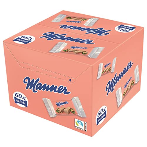 Manner Neapolitaner Waffeln – Vegane Haselnuss-Waffelriegel – Knusprige Snack-Waffeln einzeln verpackt – Perfekt zu Kaffee & für unterwegs – 60er Pack (60 x 15g) von Manner WIEN
