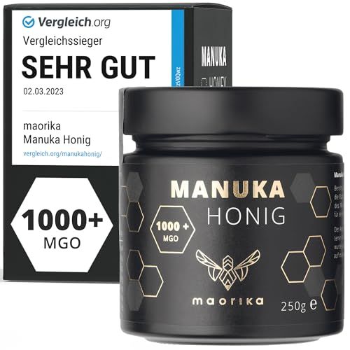 Manuka Honig 1000 MGO + 250g im Glas (lichtundurchlässig, kein Plastik) - laborgeprüft, zertifiziert aus Neuseeland - maorika von maorika