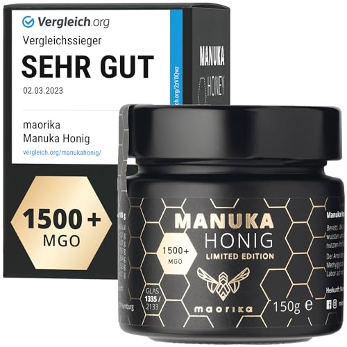 maorika - Manuka Honig 1500 MGO (Limited Edition) im Glas - lichtundurchlässig, kein Plastik - laborgeprüft mit zertifiziertem Methylglyoxal Gehalt aus Neuseeland 150g von maorika