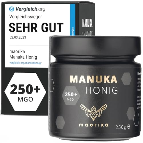 maorika - Manuka Honig 250 MGO + 250g im Glas (lichtundurchlässig, kein Plastik) - laborgeprüft, zertifiziert von maorika