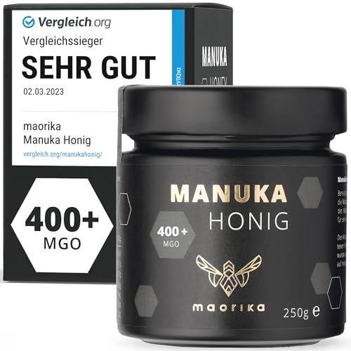 maorika - Manuka Honig 400 MGO + 250g im Glas (lichtundurchlässig, kein Plastik) - laborgeprüft, zertifiziert aus Neuseeland von maorika