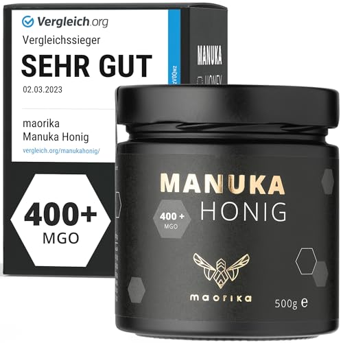 maorika - Manuka Honig 400 MGO + 500g im Glas (lichtundurchlässig, kein Plastik) - laborgeprüft, zertifiziert aus Neuseeland von maorika