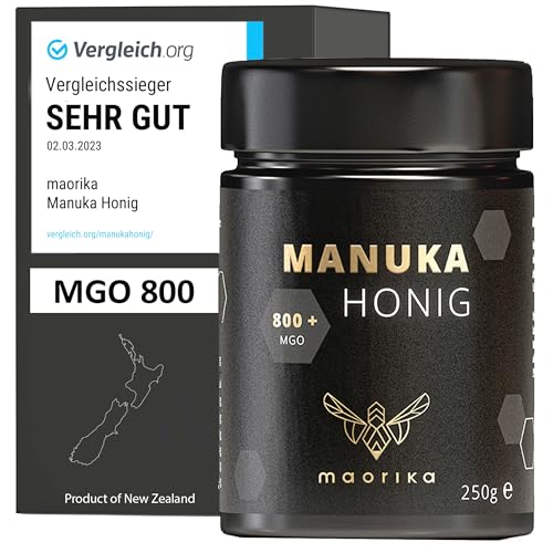 maorika - Manuka Honig 800 MGO + 250g im Glas (lichtundurchlässig, kein Plastik) - laborgeprüft, zertifiziert aus Neuseeland von maorika