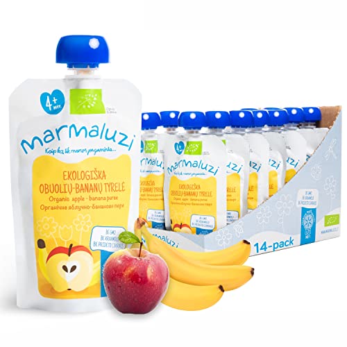 Bio Quetschies von Marmaluzi - Premium Baby Quetschie für Kinder ab 4 Monaten - Fruchtmus ohne Zuckerzusatz und Zusatzstoffe - Apfel & Banane - 14er Pack (14 x 90g.) von marmaluzi