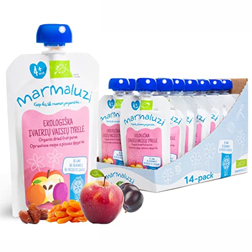 Bio Quetschies von Marmaluzi - Premium Baby Quetschie für Kinder ab 4 Monaten - Fruchtmus ohne Zuckerzusatz und Zusatzstoffe - Gemischte Frucht - 14er Pack (14 x 90g.) von marmaluzi