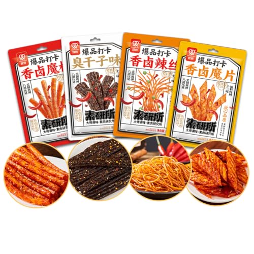 Würzig Gewürzte 4 Packungen Big Latiao Würzige Chinesische Snacks, Hot & Spicy Stick Gluten Strips, Scharfer Weizensnack Klassische Hot Strips fürs Büro, Lässiger Snack（62g*4 Pcs） von McKona