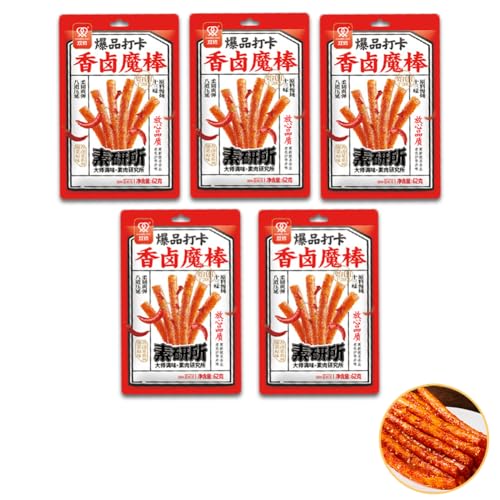 McKona Würzig Gewürzte 62g Pro Beutel Big Latiao Würzige Chinesische Snacks, Hot & Spicy Stick Gluten Strips, Scharfer Weizensnack Klassische Hot Strips fürs Büro, (Spicy Spicy Stick) (5 pcs) von mckona