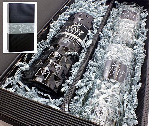 Geschenkkarton mit Three Sixty Vodka BLACK 42% 0,7l und 2 original Gläsern 0,3l von meinglas24