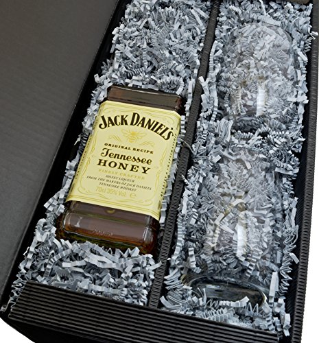 Geschenkkarton von meinglas24 mit Honey Whiskey 35% 0,7l und 2 Tumbler Gläser von meinglas24