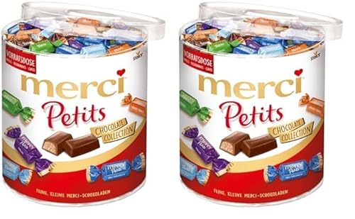 merci Petits Chocolate Collection – 1 x 1000g – Mix aus nicht gefüllten und gefüllten Schokoladen-Spezialitäten in praktischer Runddose (Packung mit 2) von merci Petits