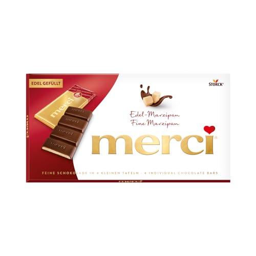 merci Tafelschokolade Edel-Marzipan – 1 x 112g – Feinste Täfelchen aus Edel-Zartbitterschokolade mit Edel-Marzipan Füllung (38 Prozent) von merci