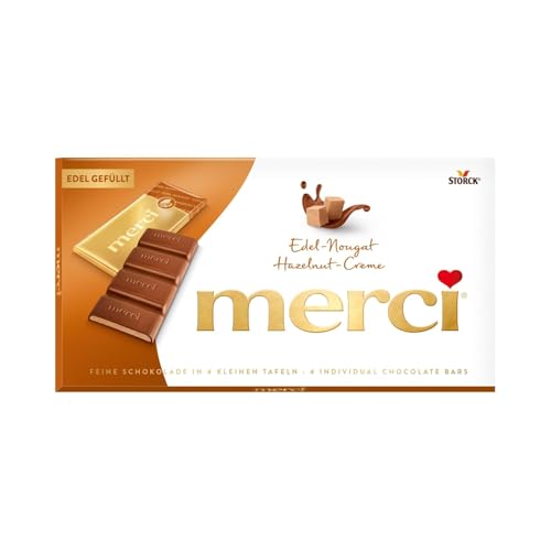 merci Tafelschokolade Edel-Nougat – 6 x 112g – Feinste Täfelchen aus Edel-Vollmilchschokolade mit Edel-Nougatfüllung (43 Prozent) von merci