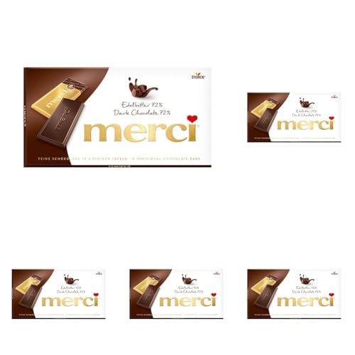 merci Tafelschokolade Edelbitter 72 Prozent – 5 x 100g – Feinste Täfelchen aus Edel-Bitterschokolade zum Naschen, Teilen und Verschenken von merci