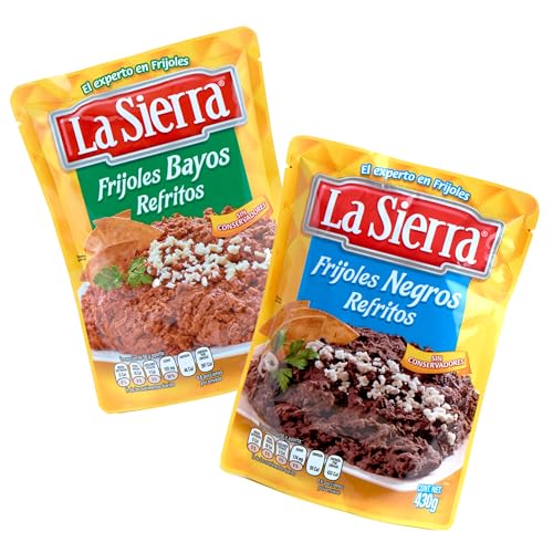 Bohnenmus La Sierra (Pack von 2) – 1x Schwarze Bohnenmus und 1x Helles Bohnenmus je 430 g – gebratene Bohnen fertig zum servieren - 100% Mexiko – Frijoles Refritos negros y bayos von mexhaus