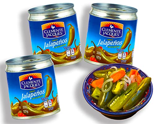 Jalapenos eingelegt Chilli Schoten ganz - (Pack von 3) je 220gr scharfe Jalapeno ganze Schote aus Mexiko von Clemente Jacques von mexhaus