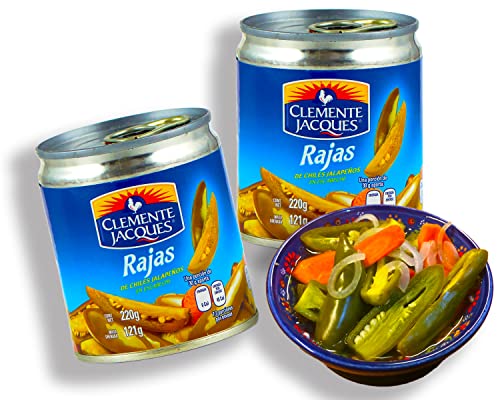 Jalapenos eingelegt Chilli Schoten Streifen - (Pack von 2) je 220gr scharfe Jalapeno Streifem aus Mexiko von Clemente Jacques von mexhaus