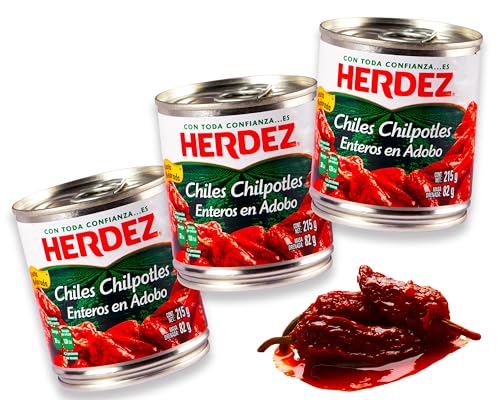 Chipotle Chili in Adobo Sauce - Chipotle in Adobo von Herdez (Pack von 3) je 215gr von mexhaus