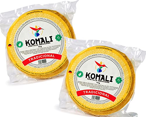 Komali Gelbe Maistortillas Mexikanische Tortilla - (Pack von 2) je 1kg / 15cm / 40 Stück - 100% Mais Tortillas, Tortillas de Maiz von mexhaus