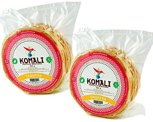Komali Gelbe Maistortillas Mexikanische Tortilla (26 Stück -2x500g - 16cm) von mexhaus