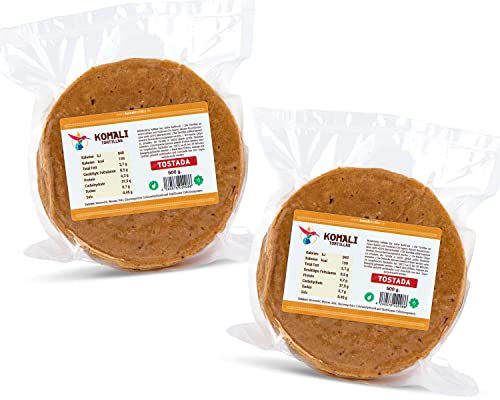 Gelbe Mais Tortillas Komali Tostada zum frittieren - (Pack von 2) je 500g / 15cm / 30 Stück - 100% Mais Tortillas, Tortillas de Maiz von mexhaus