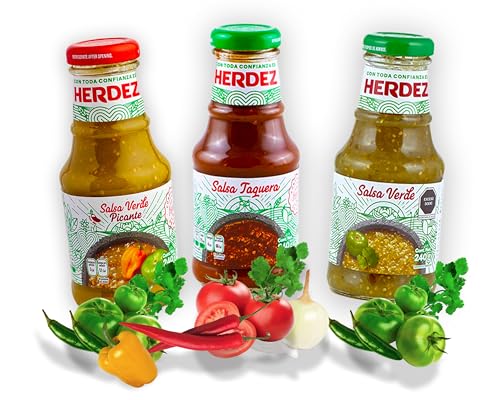 HERDEZ Soßen Set - Salsa Verde, Salsa Guacamole und Salsa Verde scharf je 240 g - Grüne Soße und Guacamole Sauce Probierset (Pack von 3) von mexhaus