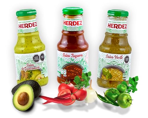 HERDEZ Soßen Set - Salsa Verde, Salsa Guacamole und Taquera je 240 g - Grüne Soße, Guacamole und Tomatensoße Probierset (Pack von 3) von mexhaus