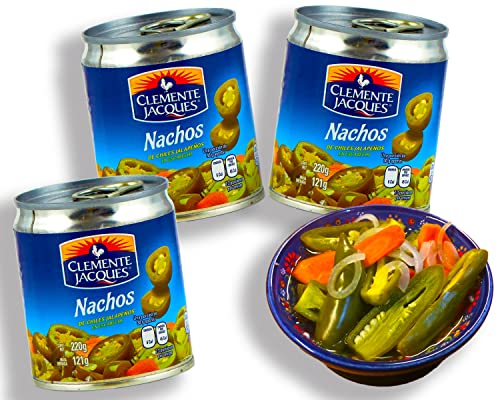 Jalapenos eingelegt Chilli Schoten Nachos - (Pack von 3) je 220gr scharfe Jalapeno Scheiben aus Mexiko von Clemente Jacques von mexhaus